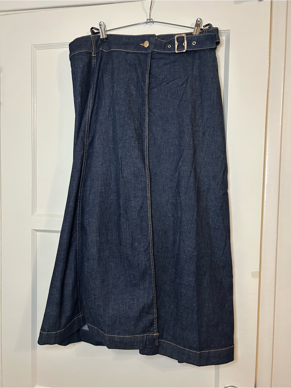 Zara Dark Blue Denim Maxi Wrap Skirt with Belted Waist